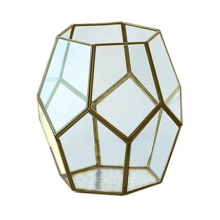 "Cobweb" Metal & Glass Terrarium Candle Holder / Planter in Gold Finish 1 BHK Interiors