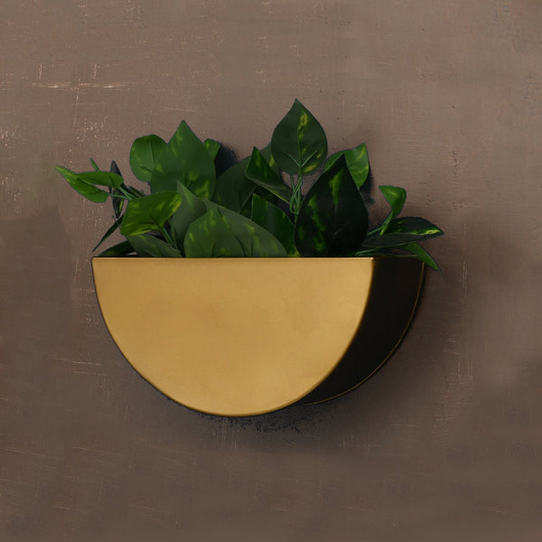 Crescent Metal Mounted Wall Planter in Antique Gold 1 BHK Interiors