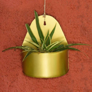 Curved Hanging Metal Mounted Wall Planter / Letter Box in Matte Gold Finish 1 BHK Interiors