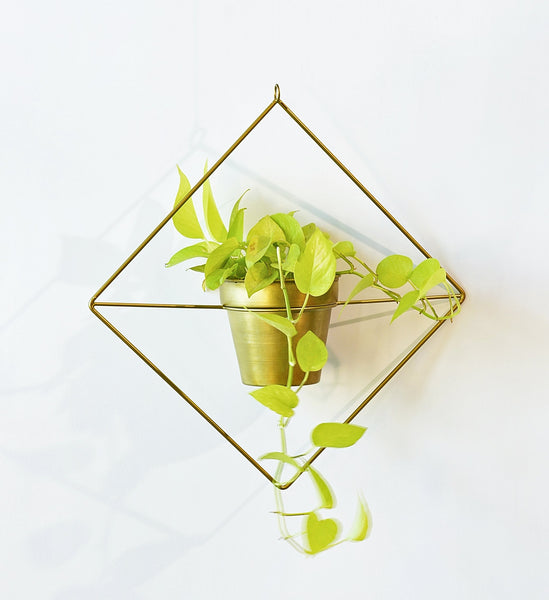 Diamond Shaped Metal Hanging Planter in Gold Finish 1 BHK Interiors