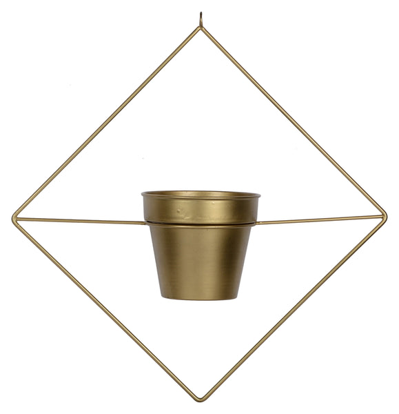 Diamond Shaped Metal Hanging Planter in Gold Finish 1 BHK Interiors