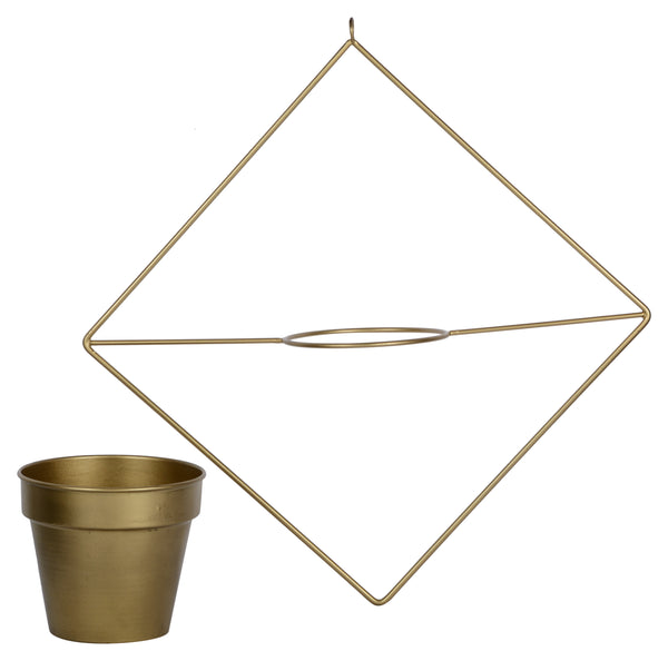 Diamond Shaped Metal Hanging Planter in Gold Finish 1 BHK Interiors