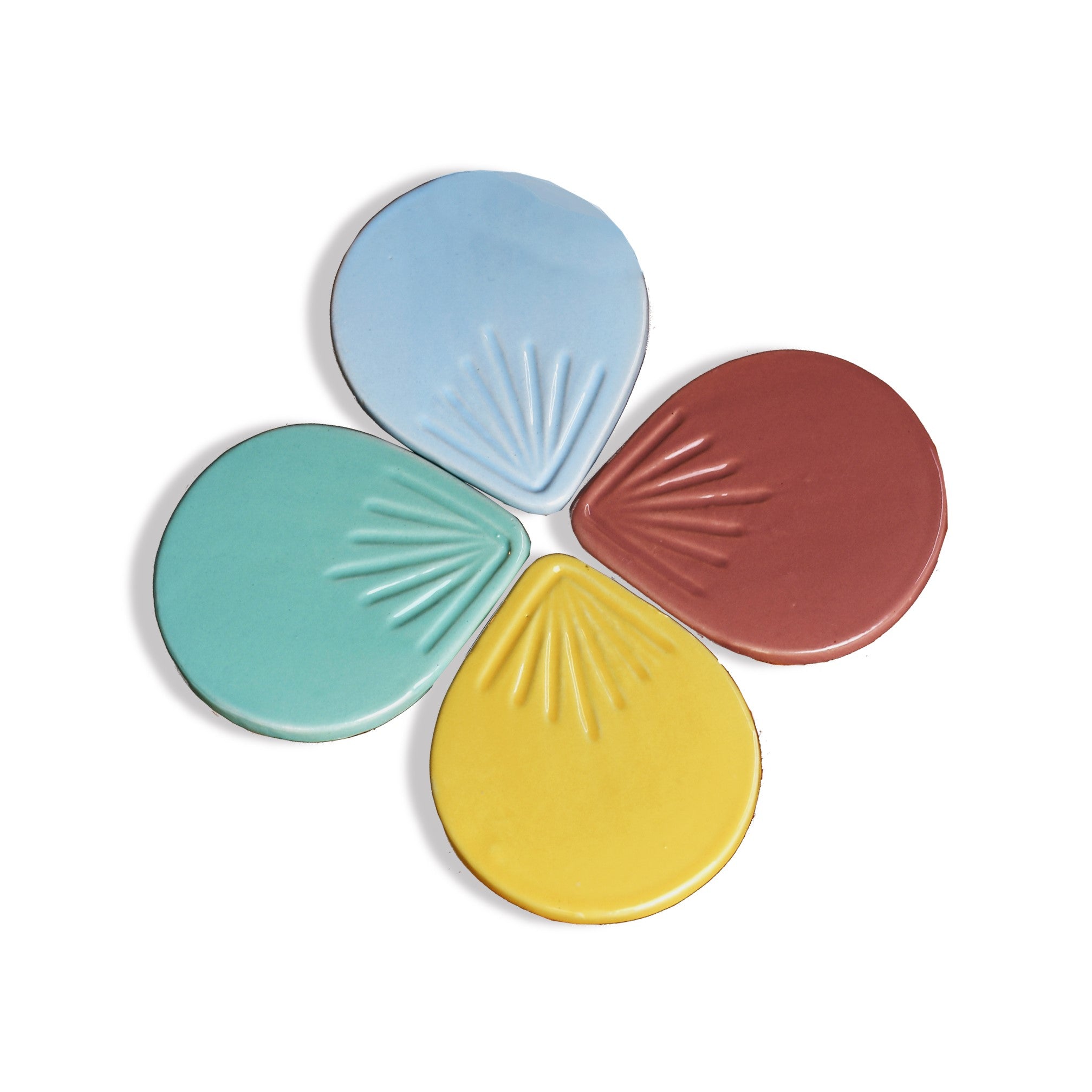 Etched Raindrop Ceramic Coasters in Glossy Pastel Colours - 