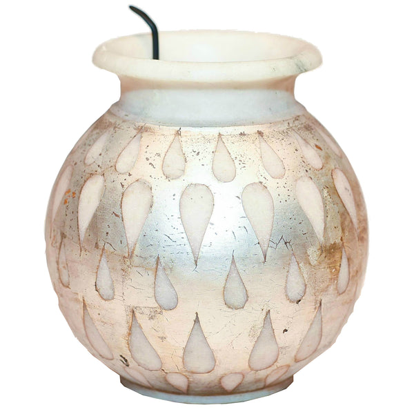 "Got to Glow" Handcrafted Marble and Antique Silver Lota Lamp (Large) 1 BHK Interiors
