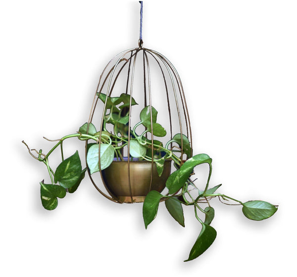 "Watermelon" Metal Candle Holder / Hanging Planter in Gold Finish (Optional Matching Bowl) 1 BHK Interiors