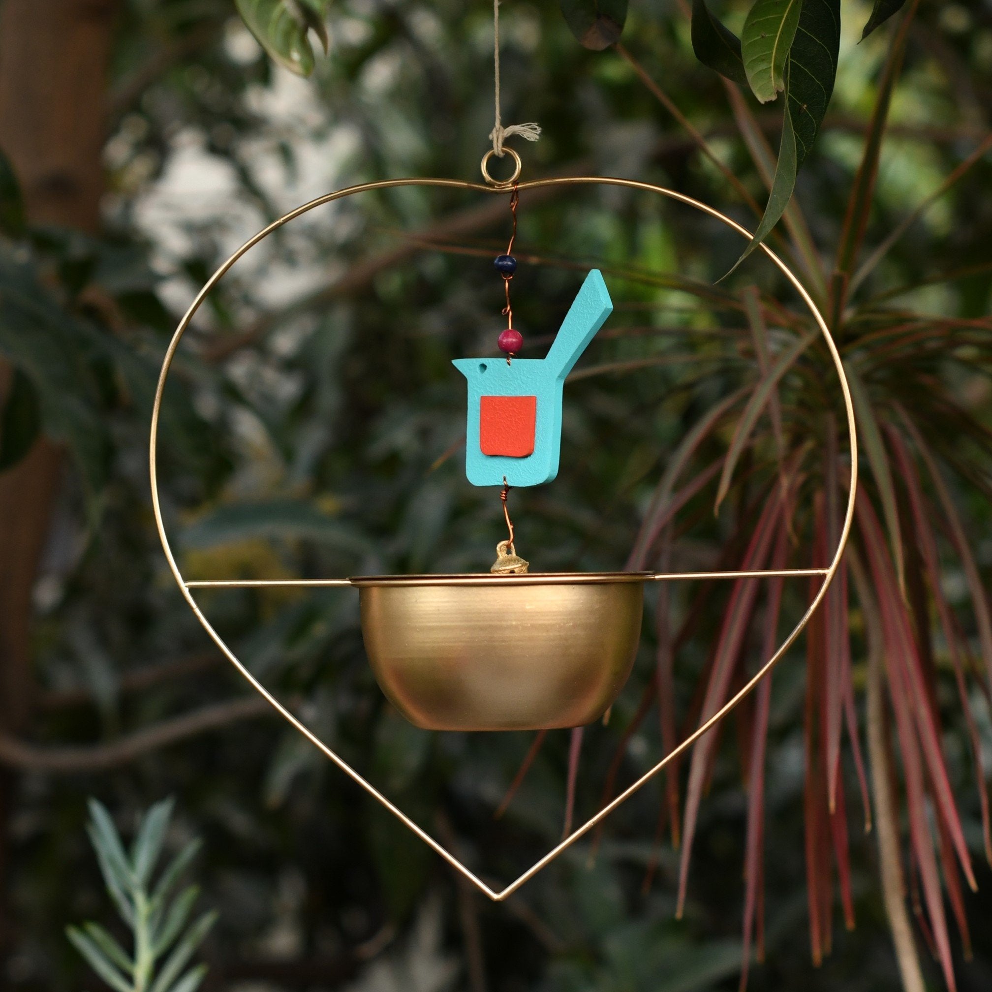 "Heart" Metal Hanging Planter / Bird Feeder in Gold Finish 1 BHK Interiors