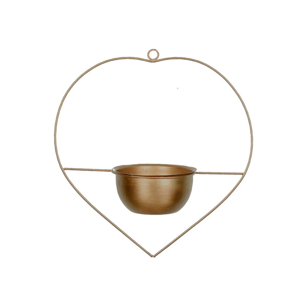 "Heart" Metal Hanging Planter / Bird Feeder in Gold Finish 1 BHK Interiors