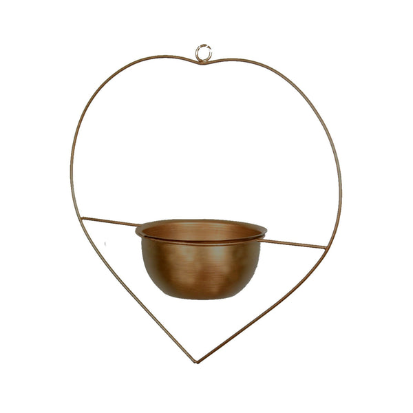 "Heart" Metal Hanging Planter / Bird Feeder in Gold Finish 1 BHK Interiors