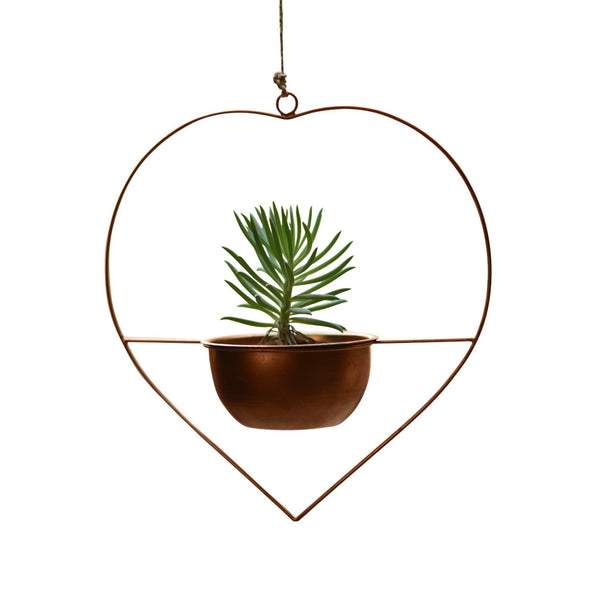 "Heart" Metal Hanging Planter / Bird Feeder in Gold Finish 1 BHK Interiors