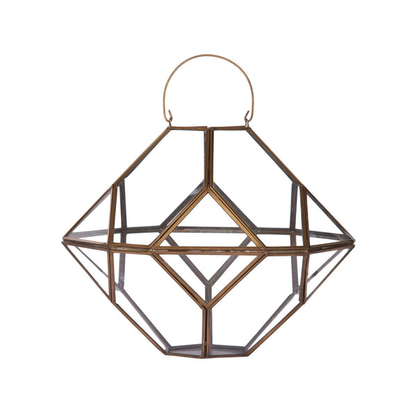 Large Metal & Glass Hanging Terrarium Style Candle Holder in Gold Finish 1 BHK Interiors