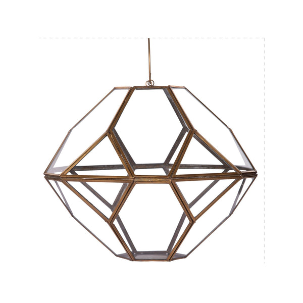 Large Metal & Glass Hanging Terrarium Style Candle Holder in Gold Finish 1 BHK Interiors