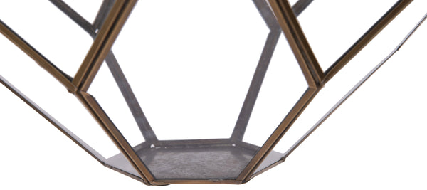 Large Metal & Glass Hanging Terrarium Style Candle Holder in Gold Finish 1 BHK Interiors