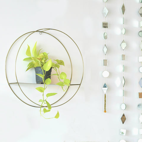 Metal Hanging Circle/Round Shelf in Gold Finish 1 BHK Interiors