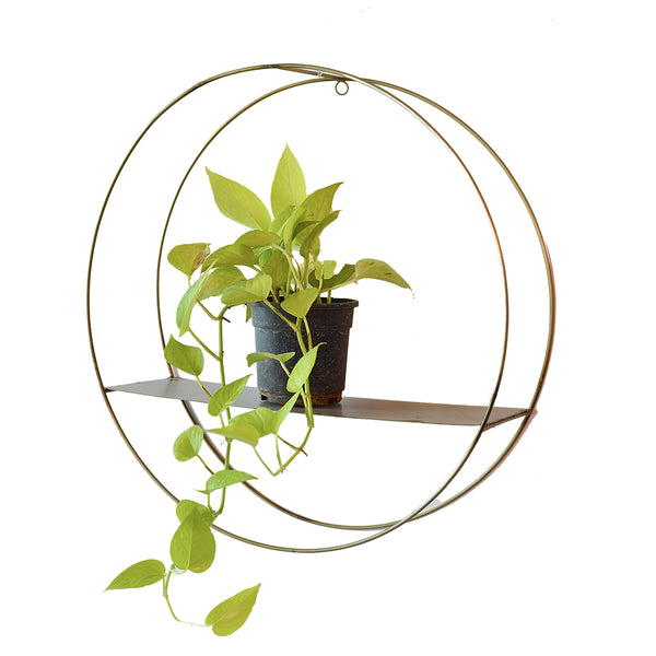 Metal Hanging Circle/Round Shelf in Gold Finish 1 BHK Interiors