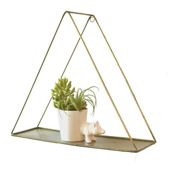 Metal Hanging Triangle Shelf in Gold Finish 1 BHK Interiors