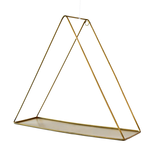 Metal Hanging Triangle Shelf in Gold Finish 1 BHK Interiors