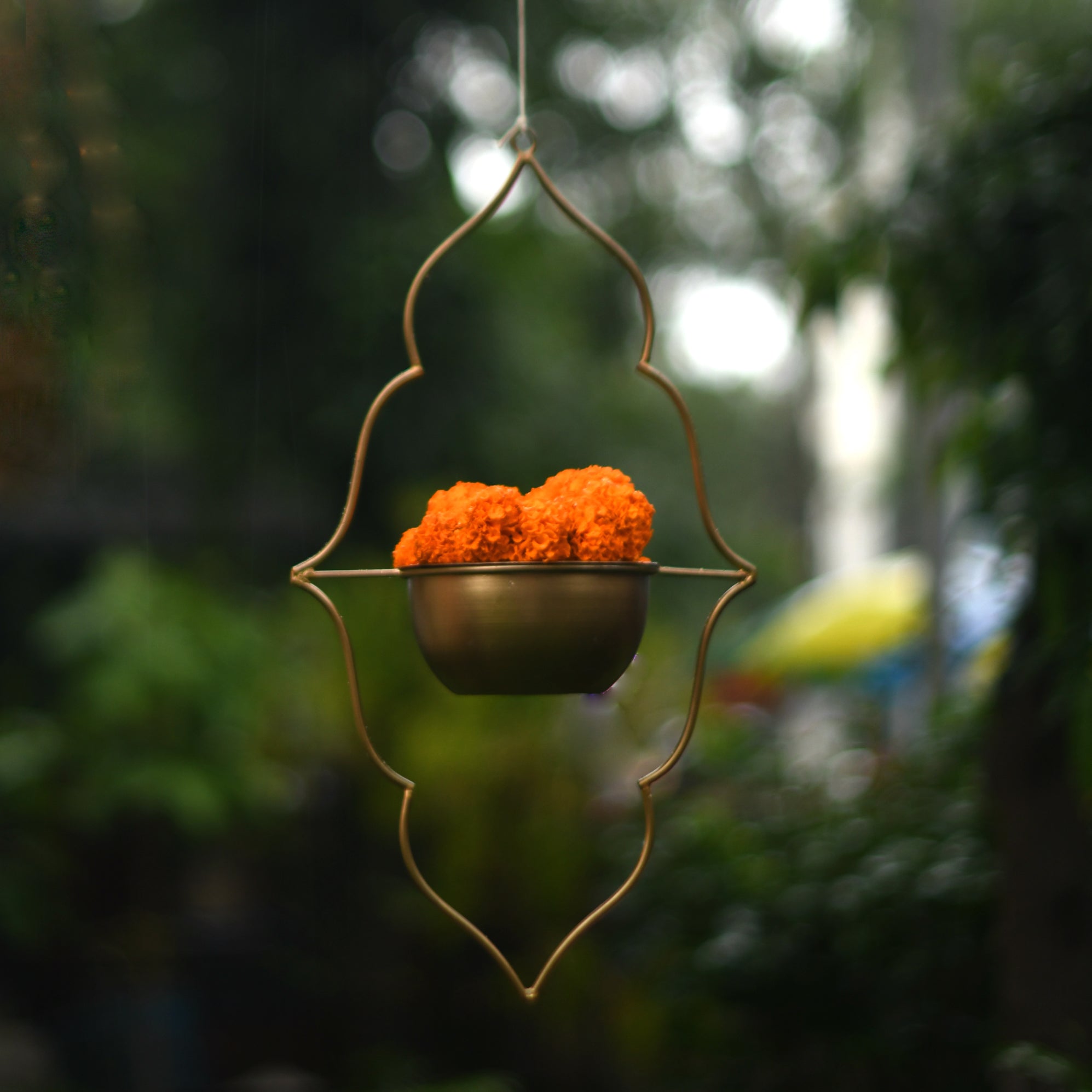 Moroccan Hanging Metal Planter in Gold Finish