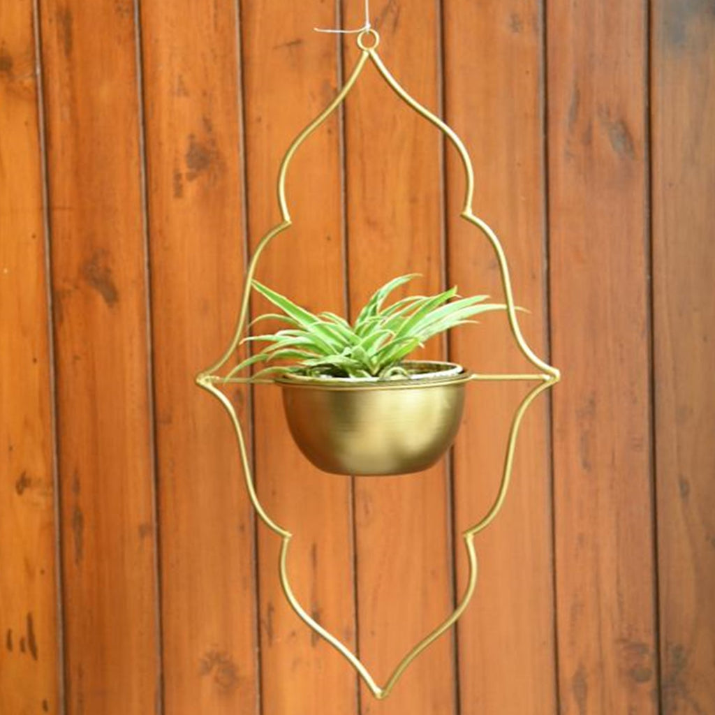 moroccan hanging planter Moroccan Hanging Metal Planter in Gold Finish