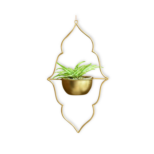 Moroccan Hanging Metal Planter in Gold Finish 1 BHK Interiors