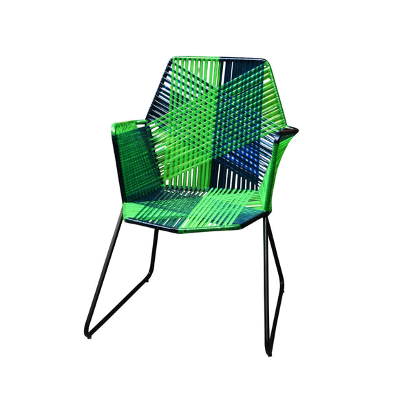 Psychedelic Metal & Plastic Cane Outdoor Garden Chair in Blue & Green 1 BHK Interiors