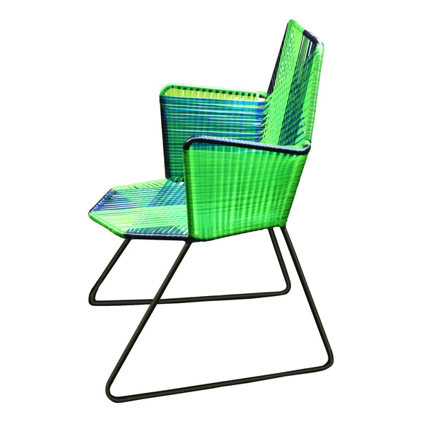 Psychedelic Metal & Plastic Cane Outdoor Garden Chair in Blue & Green 1 BHK Interiors