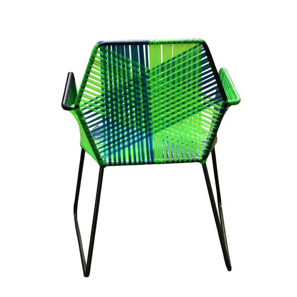 Psychedelic Metal & Plastic Cane Outdoor Garden Chair in Blue & Green 1 BHK Interiors