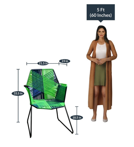 Psychedelic Metal & Plastic Cane Outdoor Garden Chair in Blue & Green 1 BHK Interiors