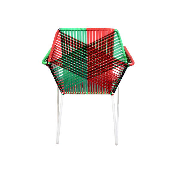 Psychedelic Metal & Plastic Cane Outdoor Garden Chair in Red & Green with White Frame 1 BHK Interiors
