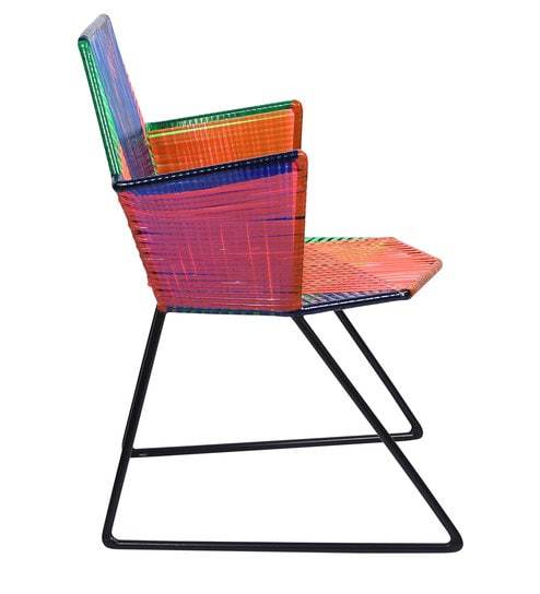 Psychedelic Multicoloured Metal & Plastic Cane Outdoor Garden Chair in Black Frame 1 BHK Interiors
