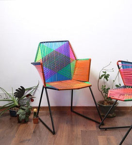 Psychedelic Multicoloured Metal Plastic Cane Outdoor Garden Chair in
