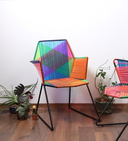 Psychedelic Metal & Plastic Cane Outdoor Garden Chair in Various Colour Combos 1 BHK Interiors