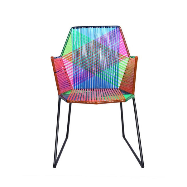 Psychedelic Multicoloured Metal & Plastic Cane Outdoor Garden Chair in Black Frame 1 BHK Interiors