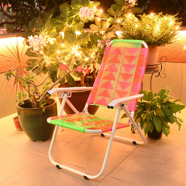 Psychedelic Metal & Plastic Cane Reclining Foldable Garden Chair 1 BHK Interiors