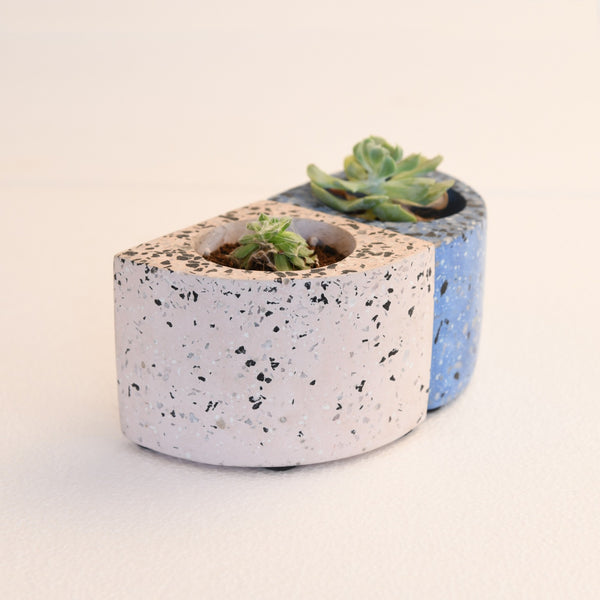 Quarter Concrete Table Top Pot / Planters with Terrazzo Print in 4 Colours 1 BHK Interiors