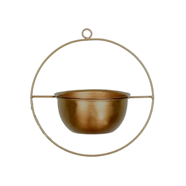 Round Metal Hanging Planter/Bird Feeder in Gold Finish (Small) 1 BHK Interiors