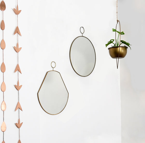 Set of 2 Slim Brass Loop Wall Mirrors - Round & Pear 1 BHK Interiors