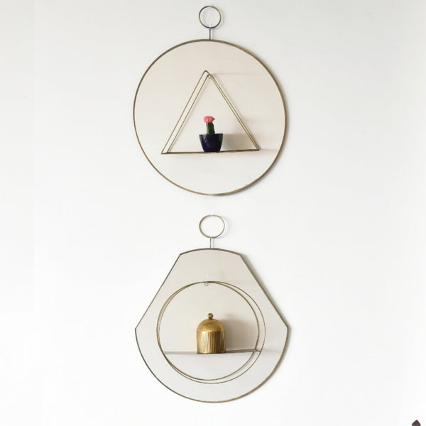 Set of 2 Slim Brass Loop Wall Mirrors - Round & Pear 1 BHK Interiors