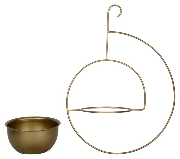 Spiral Metal Hanging Planter/Bird Feeder in Gold Finish 1 BHK Interiors