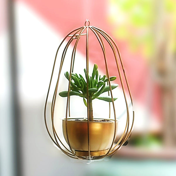 "Watermelon" Metal Candle Holder / Hanging Planter in Gold Finish (Optional Matching Bowl) 1 BHK Interiors