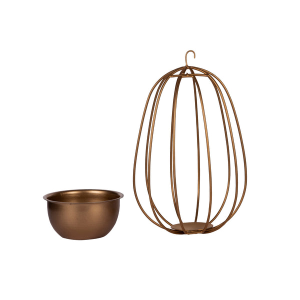 "Watermelon" Metal Candle Holder / Hanging Planter in Gold Finish (Optional Matching Bowl) 1 BHK Interiors