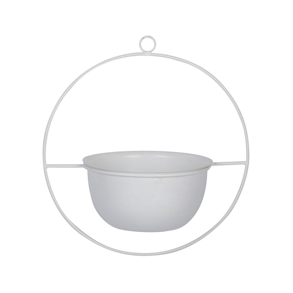 Round Metal Planter / Bird Feeder in White (Small) 1 BHK Interiors