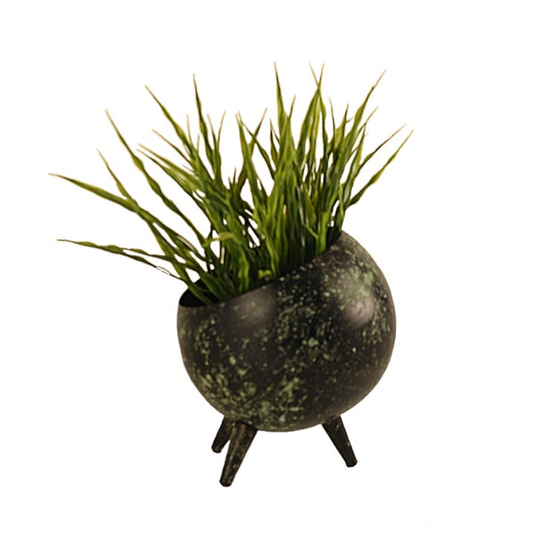 3 Legged Alien Table Top Metal Planter in Black & Green Space Print 1 BHK Interiors