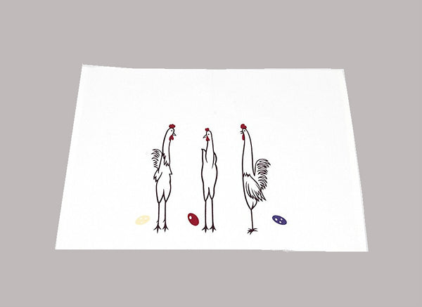 3 Rooster Line Drawing Cotton Place Mats Set of 4 - White 1 BHK Interiors