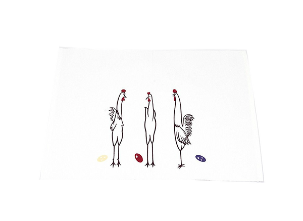 3 Rooster Line Drawing Cotton Place Mats Set of 4 - White 1 BHK Interiors