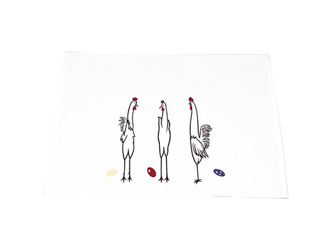 3 Rooster Line Drawing Cotton Place Mats Set of 4 - White 1 BHK Interiors