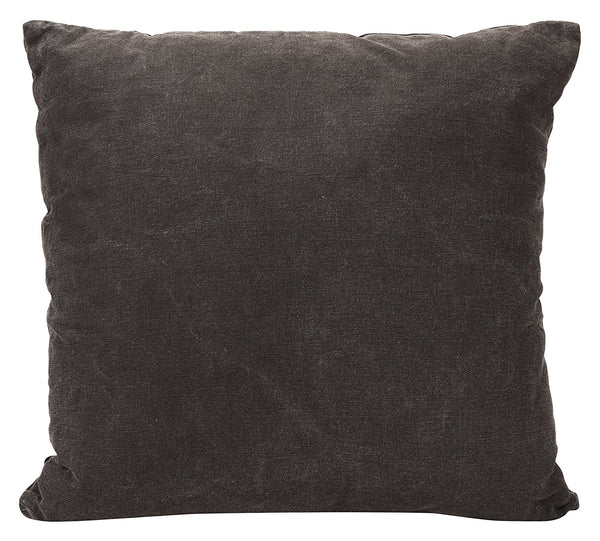 "100% Pure Olive Oil" Distressed Cotton Cushion Cover in Black 1 BHK Interiors