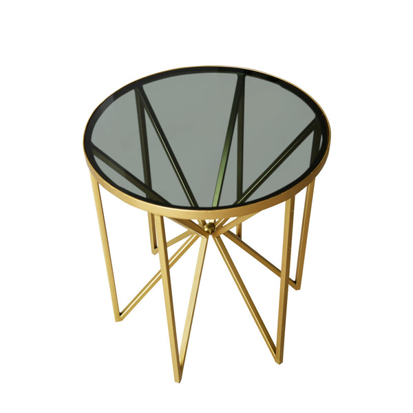 "Asterix" Deco Coffee Table in Metal with Black Glass Top 1 BHK Interiors