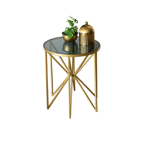 "Asterix" Deco Coffee Table in Metal with Black Glass Top 1 BHK Interiors