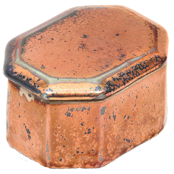 Ceramic Metallic Octagonal "Lustre" Box in Antique Finish - Various Colours 1 BHK Interiors