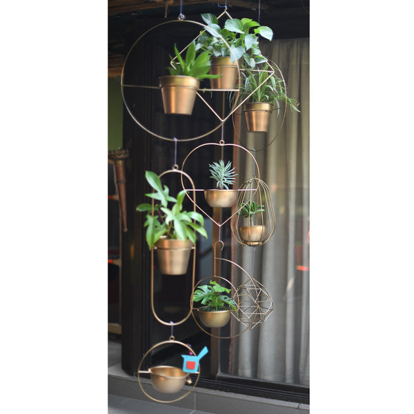 Set of 2 Metal Hanging Planters in Gold Finish - Choose Combo 1 BHK Interiors